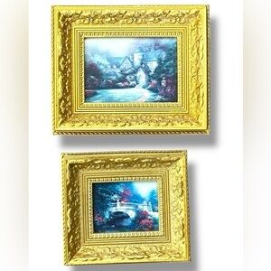 Thomas Kinkade Library Paintings Small Gallery Wall Art Print Gold Chunky Frames